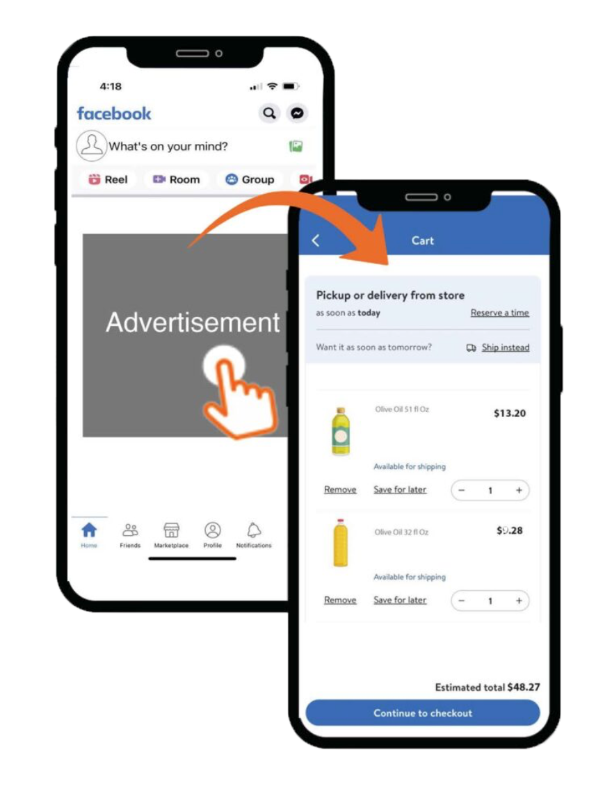A social ad tapped once drops products straight into a retailer cart