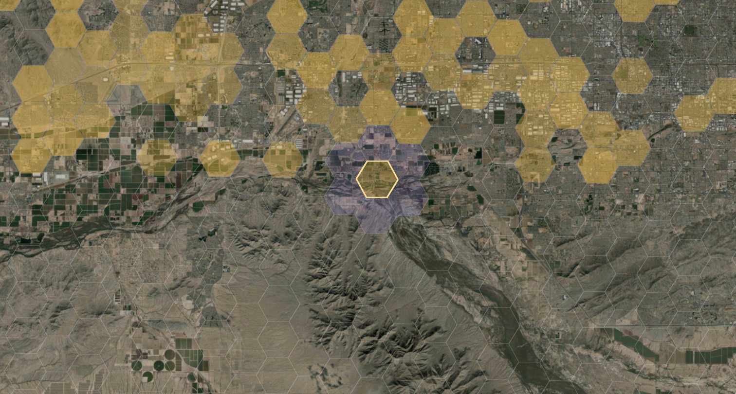 Satellite view of west Phoenix with H3 cells
