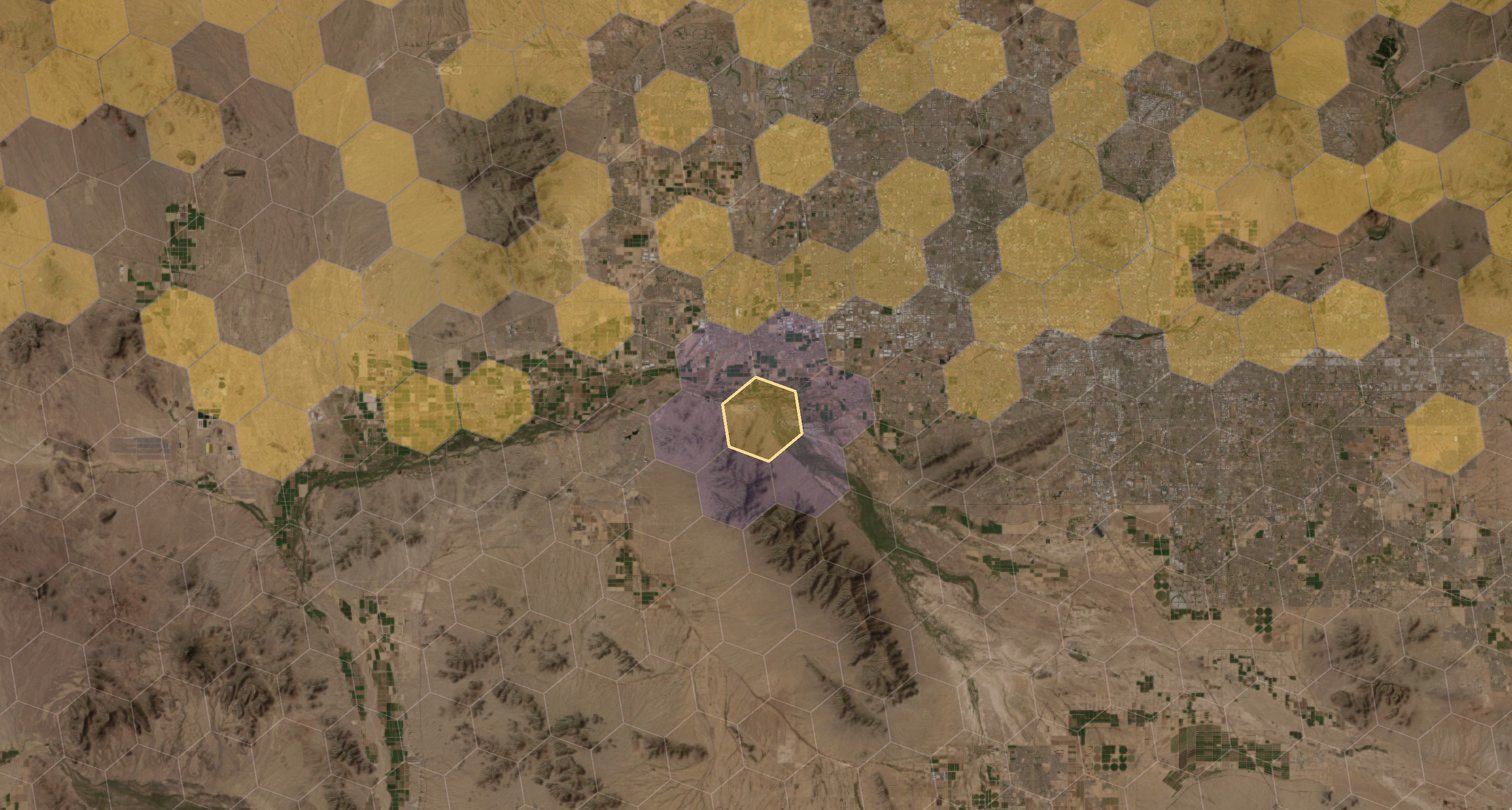 Satellite view of the Phoenix metro with H3 cells