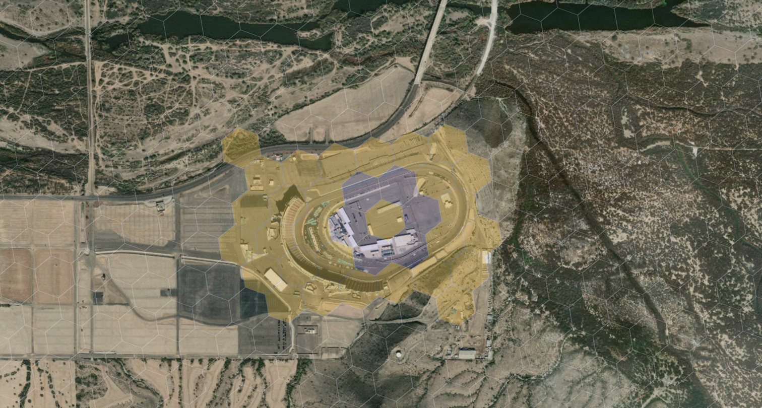 Satellite view of Phoenix Raceway with H3 cells